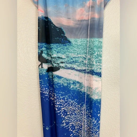 Celandine Printed Mesh Midi Dress Surfs Up Scene Print Small $88 Anthropologie - Picture 8 of 15